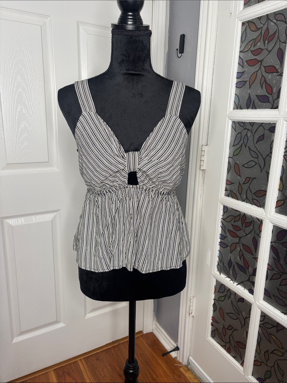 Women's Black & White Striped Tie-Front Camisole